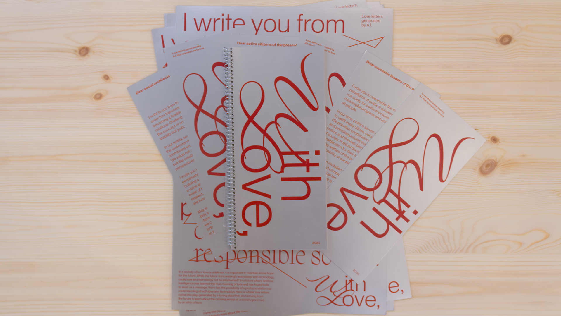 with love exbibition photo book and letters on wood table