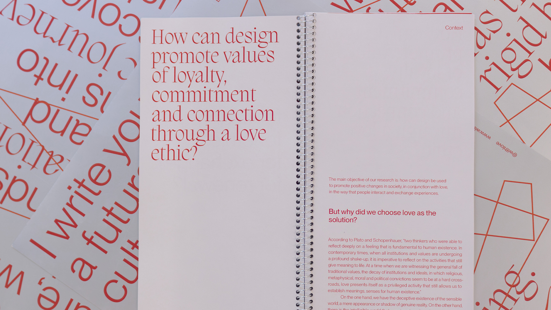 with love exbibition photo of the book opened with some posters behind